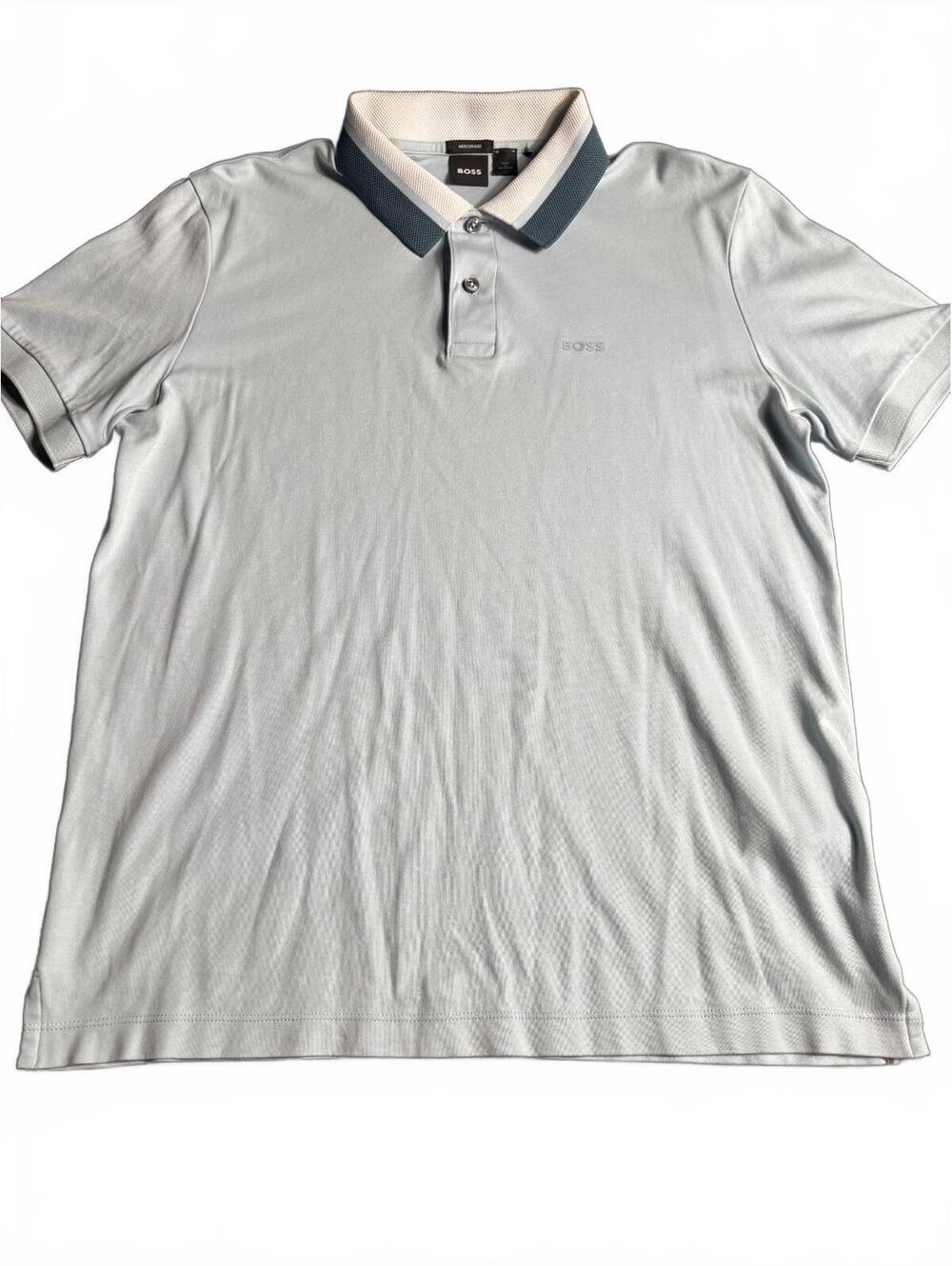 BOSS Mercerised Light Blue Polo Shirt with Contrasting Colla